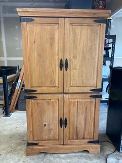 Rustic Pine Wood Armoire Cabinet