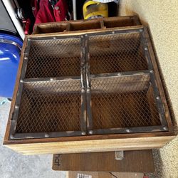 Rustic Wood Storage Box w/ Metal Mesh Doors – Industrial Style Organizer