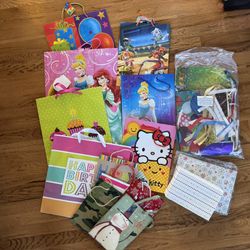 Gift bags, wrapping paper, tissue, ribbon