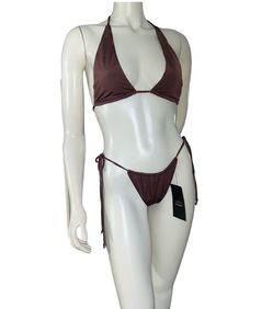 Naked Wardrobe Sun, Sand & String Chocolate Brown Bikini Set NWT Size Large