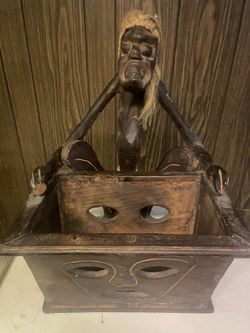 Vintage Wooden Tribal Hand Carved Book/Magazine Holder.
