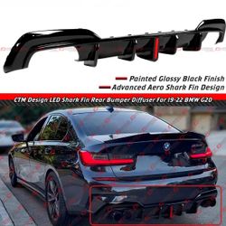 19-22 BMW M340i Gloss Black Rear Diffuser W/ LED Light