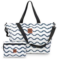 New Wild Ride Beach Tote & Matching Pouch — Navy Wave