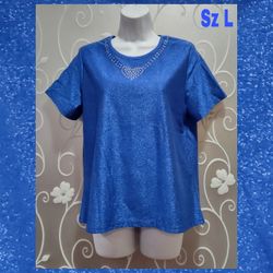 WOMENS BLUE METALLIC TOP SIZE L 