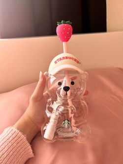 Starbucks Bearista Bear Glass Pink Drink Strawberry Cup