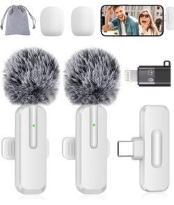Wireless Mini Microphone for iPhone - 2 Pack Lavalier bluetooth Microphone for Video Recording, 2 In 1 Noise Reduction Lapel Mic for Ipad, Android, Cl