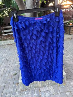 Sunny Leigh Ruffled Sequin Pencil Skirt - Royal Blue Size M