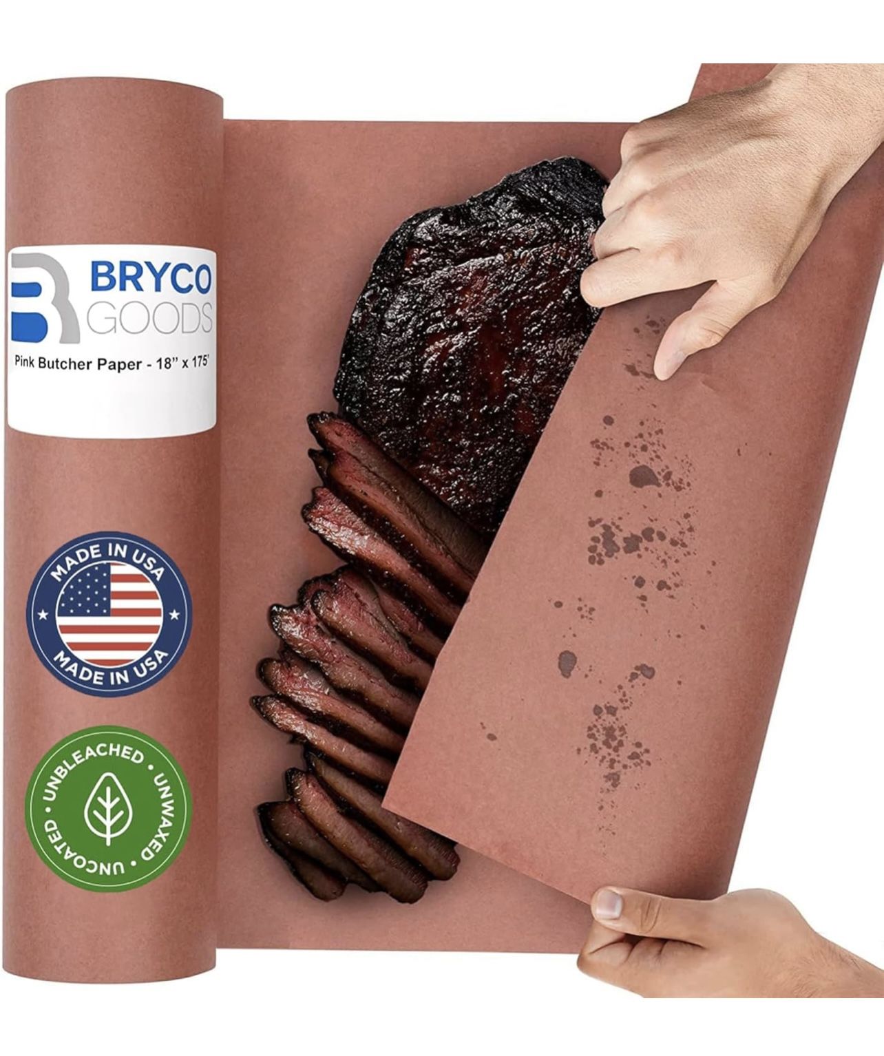 Pink Butcher Paper Roll 18"x175' (2100 Inch) - Food-Grade Peach Butcher Paper for Smoker, BBQ, Grilling, Smoking Meat - USA Made - Unbleached, Uncoate