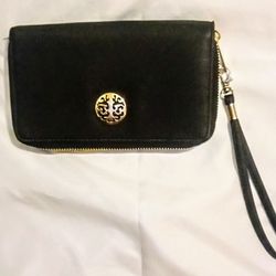 Women's BLACK ZIP AROUND Wristlet Wallet DUAL POCKETS Accordion ORGANIZER Clutch