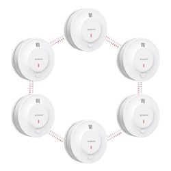 X-Sense Wireless Interconnected Smoke Alarms with Extended Range, SD19-W, 6-Pack 