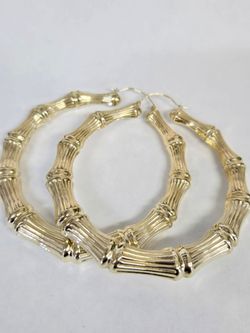 14kt Gold Bamboo Hoop Earrings 70mm