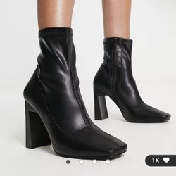 Public Desire True square toe heeled ankle boots in black Size 10