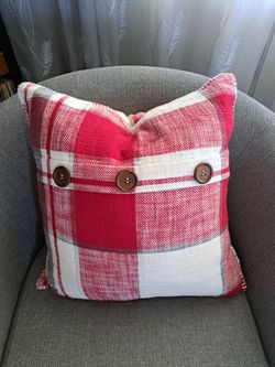 Accent Pillow - Feather Filled. Red/gray/silver pattern