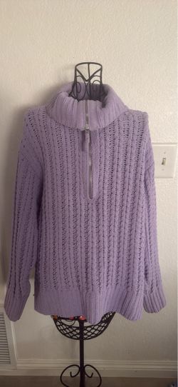 Aerie Lavender Quarter-Zip Cable Knit Sweater
