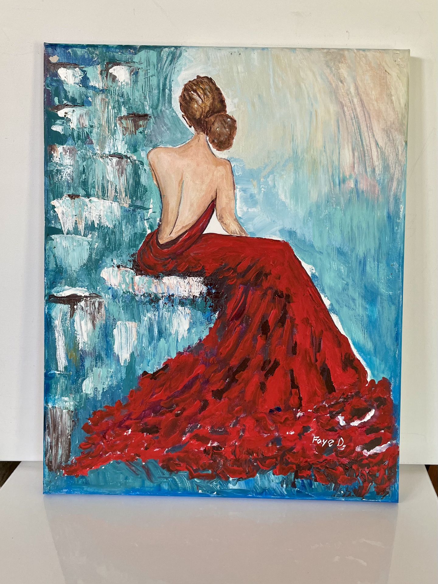 Lady In Red Dress Painting