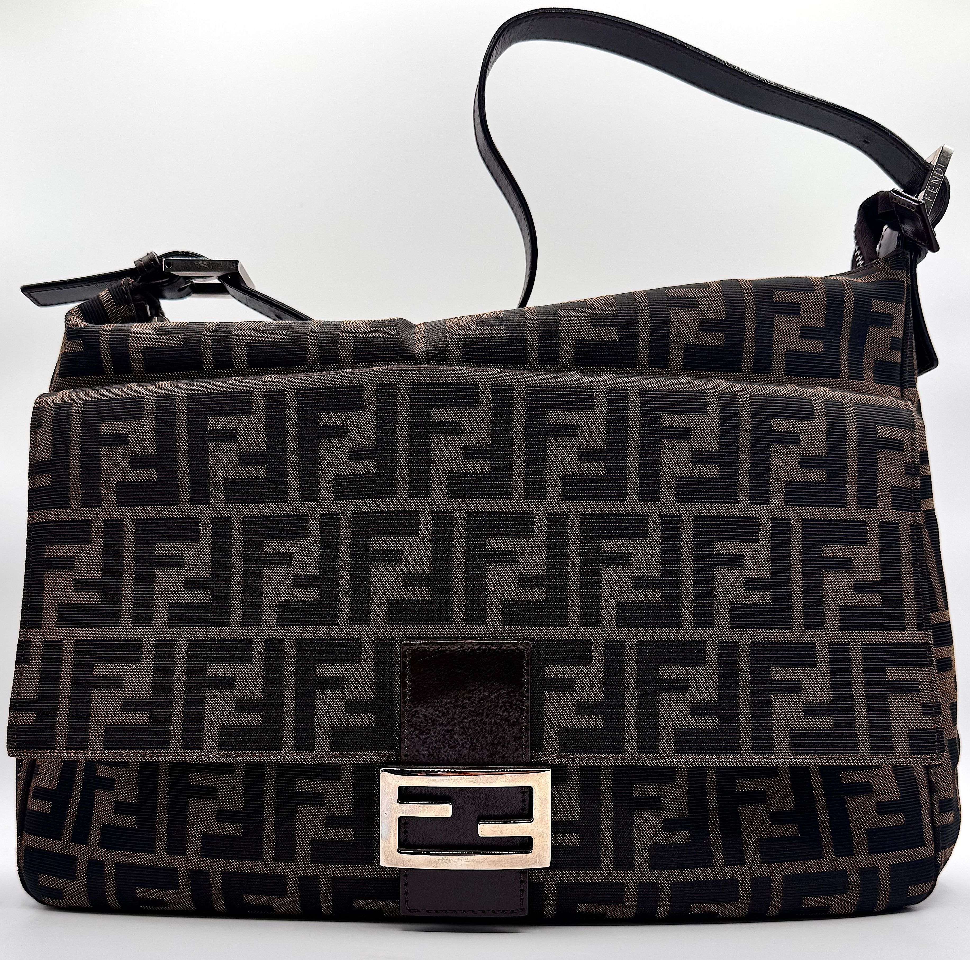 Fendi 26325 Mamma Baguette Zucca Pattern One Shoulder Bag Brown