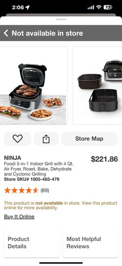 NINJA Foodi 5-in-1 Indoor Grill with 4 Qt. Air Fryer, Roast, Bake, Dehydrate and Cyclonic Grilling