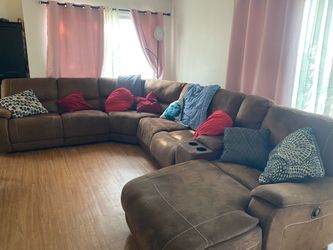 Suede Brown sectional Leather Couch