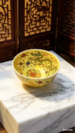 Chinese Yellow Ground Porcelain Dragon Bowl home decor tea cup shot glass