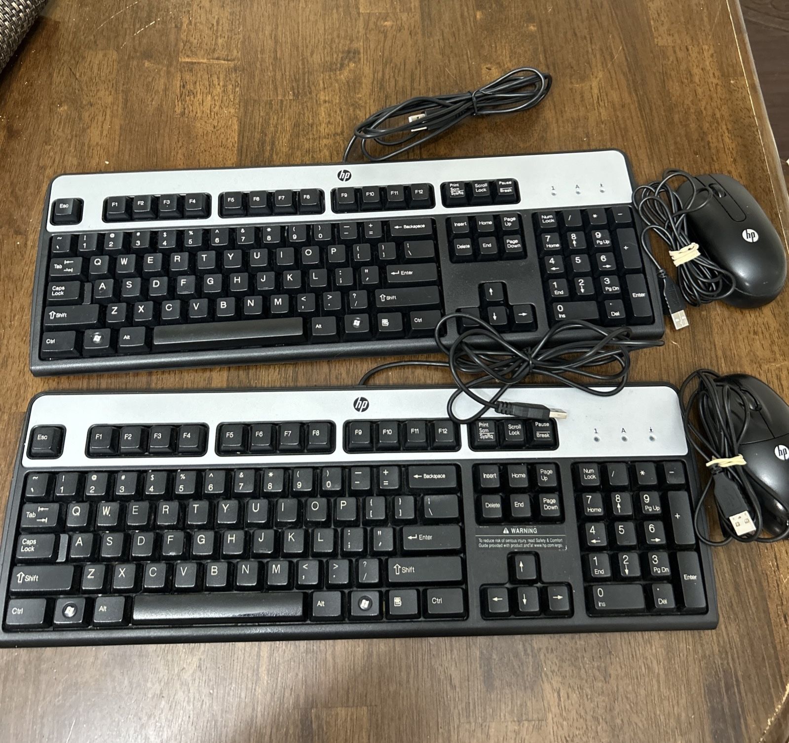 Lot of 2 -HP KU-0316 Black/Silver USB Wire keyboard and mouse