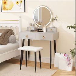 Vanity Table Set with LED Mirror and Stool
