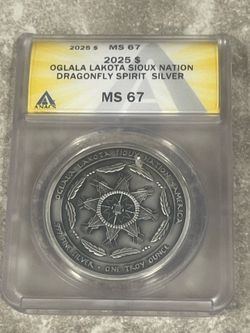 2025 Oglala Lakota Sioux Nation Dragonfly Spirit 1 oz Silver Coin graded MS 67 by NGC