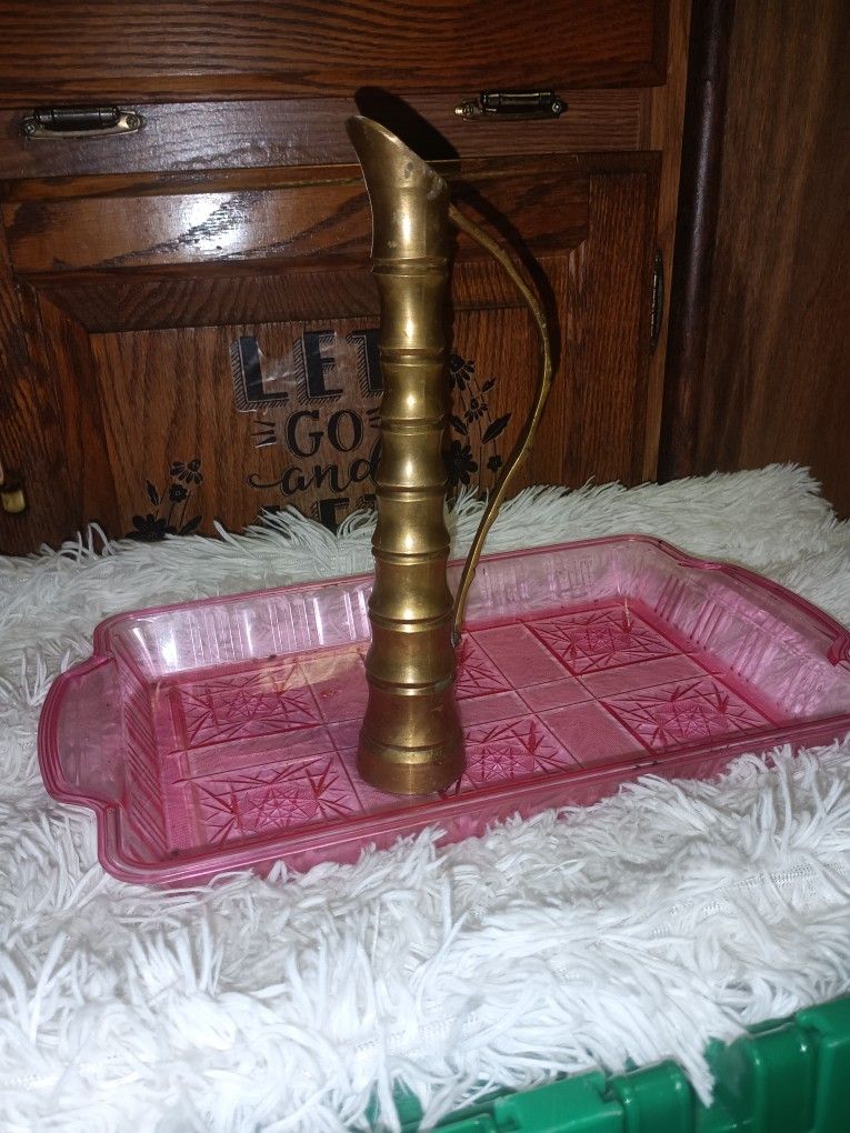 Vintage Solid Brass Small Pitcher With Handle For Sale.