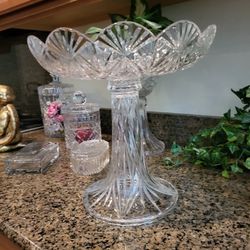 Crystal  Cake Plate Large Heavy  New Never  Used 