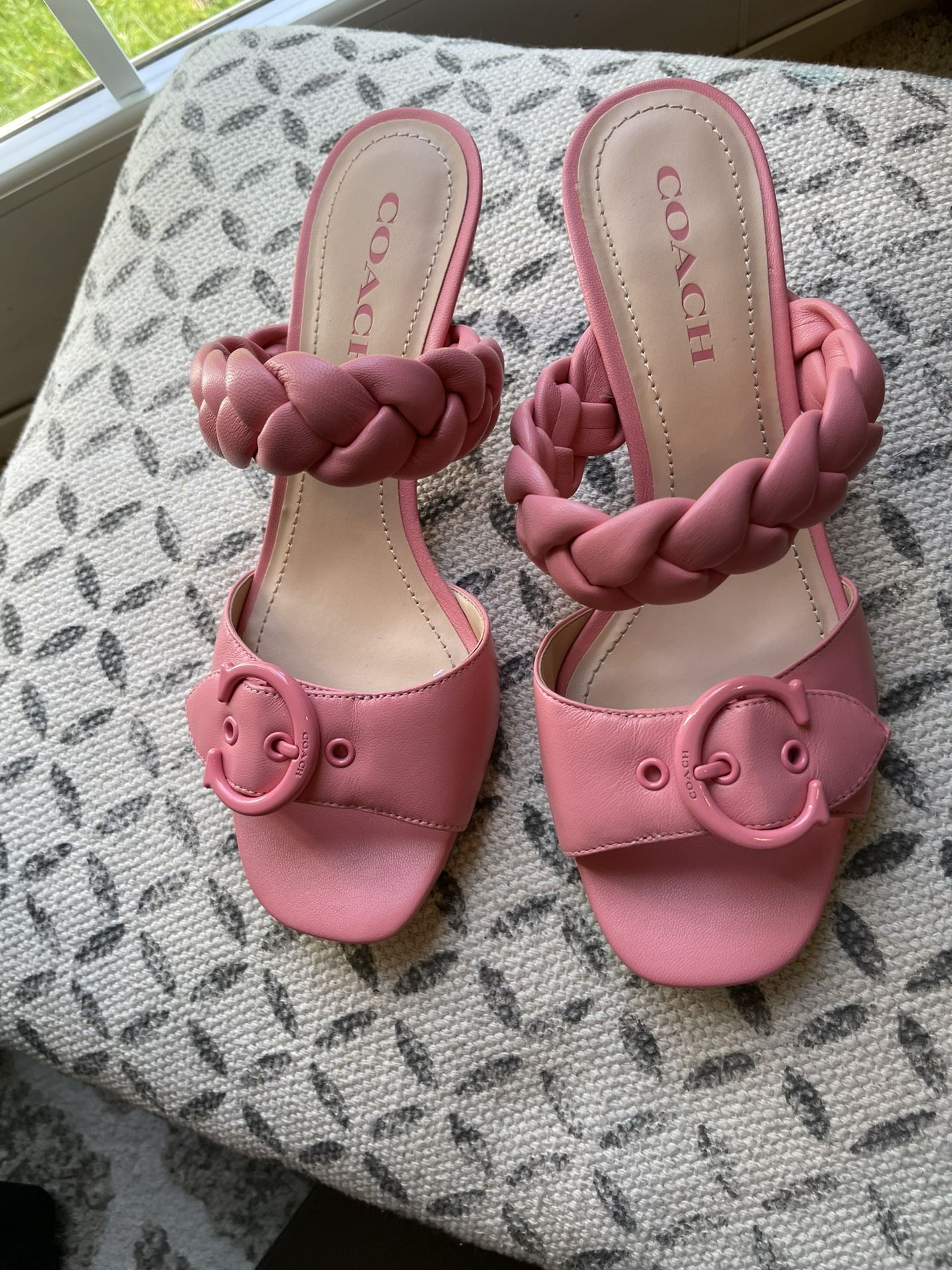 New Pink Coach Low Heel Sandals 