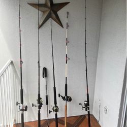 FOR SALE: ASSORTED SALTWATER FISHING RODS & REELS BUNDLE + GAFF – PENN, DAIWA, EAGLE CLAW –