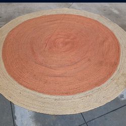 SAFAVIEH Natural Fiber Cebrail Braided Jute Used Area Rug, Orange/Natural, 9' x 9' Round