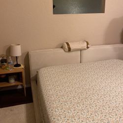 queen size floor bedframe and bamboo nightstands 