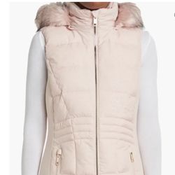 Brand New, Michael Kors Puffer Vest w/Removable Faux Fur Lined Hood, NWT, Women's Size Large