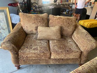 Paisley Fabric Couch and Loveseat with Throw Pillows
