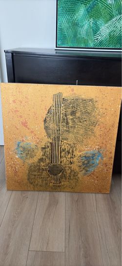 Abstract Guitar Mixed Media Canvas Painting