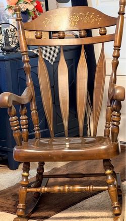 Vintage Wood Rocking Chair with Stencil Detail