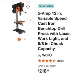 Wen 5 amp 12" drill press shop power tools