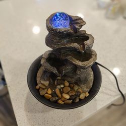 Indoor Waterfall Fountain 4 Tier Rock Tabletop Zen  Desktop Feng Shui 8" Round