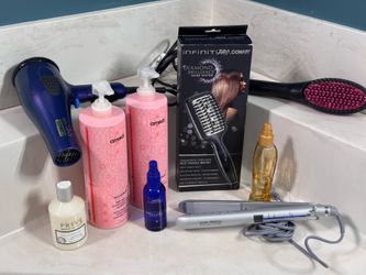 Straightening Hair Styling Bundle – 3 tools + Amika, John Frieda, L’Oréal Mythic Oil, Aveda + Dryer