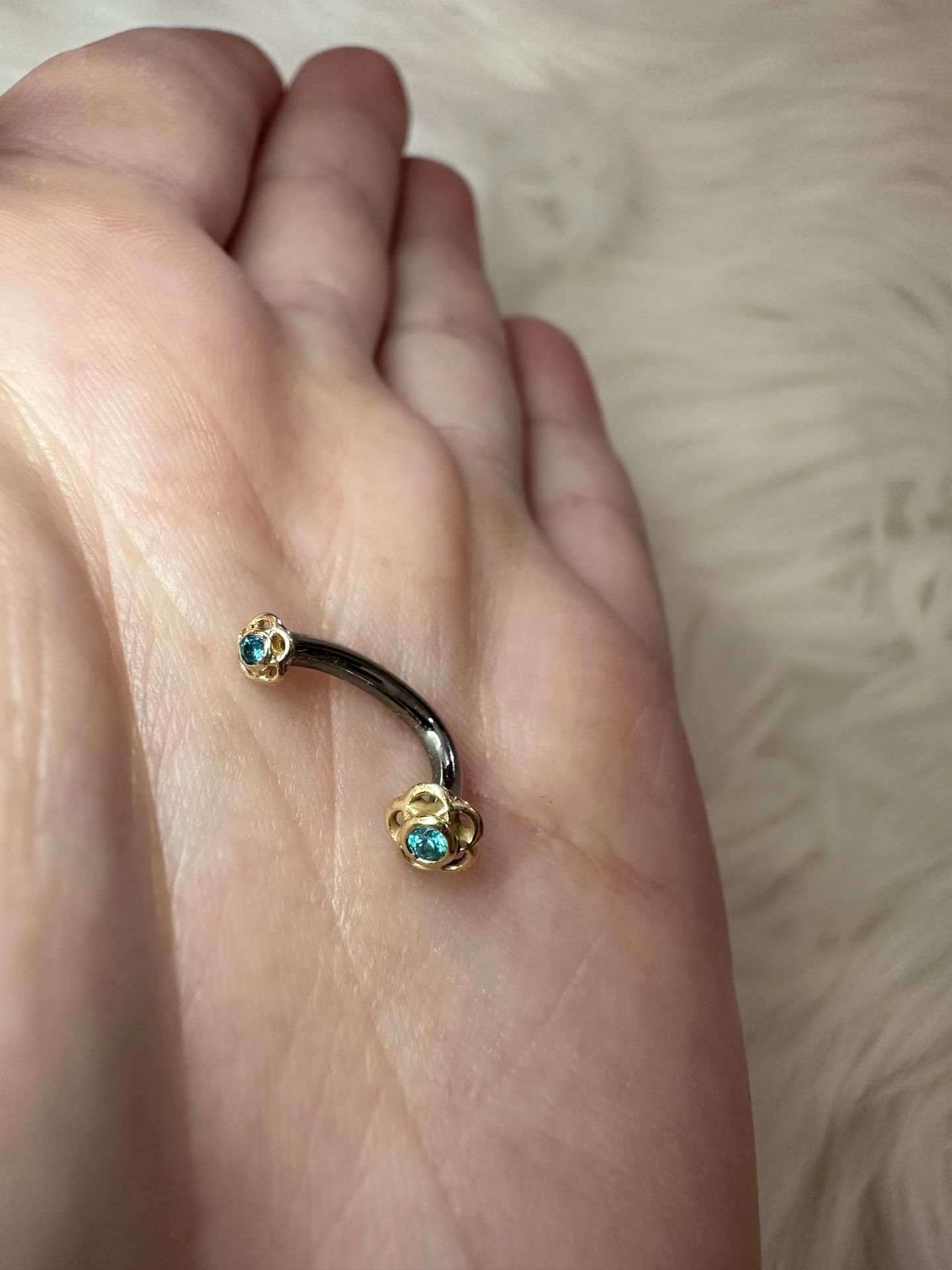 Real Gold Flower Belly Ring With Blue Gems