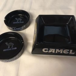 Camel® Black Glass Ashtrays (3-set) England 