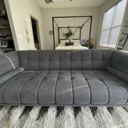 Mid Century Modern MCM Tufted Gray Sofa Couch