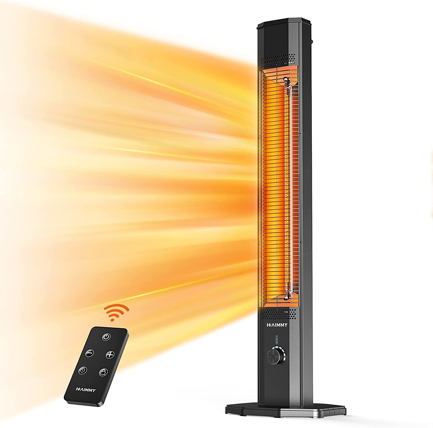 Outdoor Electric Patio Heater, Haimmy 42in Infrared Heater with Remote, 9 Heat Levels, 9H Timers, 1500W Instant Heating, Safety Lock, Tip-Over & Overh