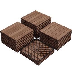 27pcs Hardwood Interlocking Patio Deck Tiles Acacia Waterproof Wood Flooring Tiles for Patio Garden Poolside, 12'' x12'' Indoor Outdoor Use All Weathe