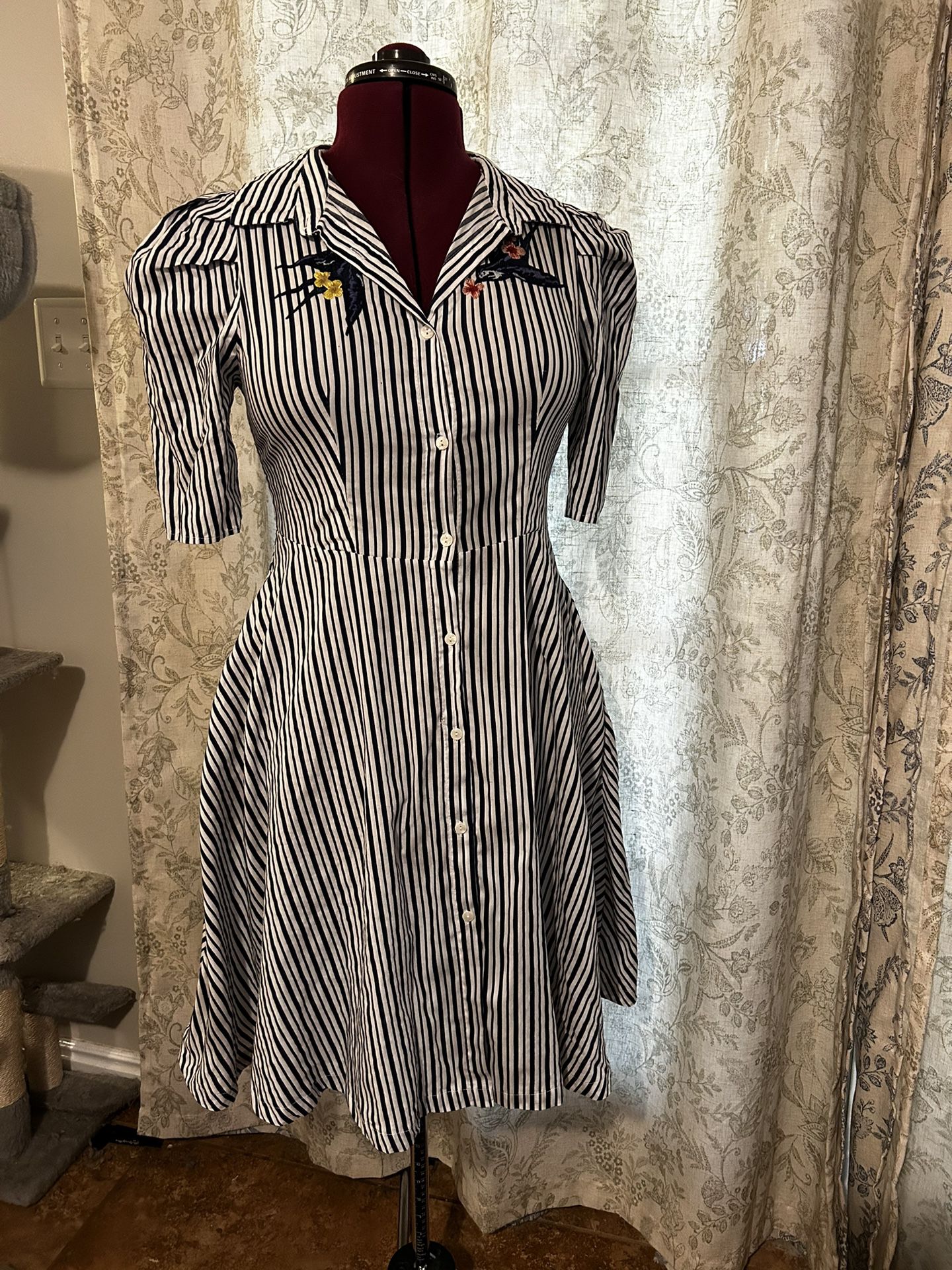 Miss Kelly 1999 Blue and White Striped Embroidered Dress