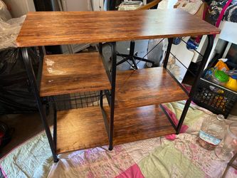Rustic Industrial Computer Desk with Shelves