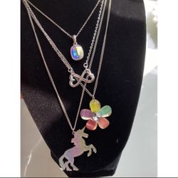 Lot Of Four Pastel Color Silver Tone Necklaces Unicorn