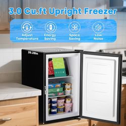 3.0 Cu.Ft Chest Freezer with 7 Temperature Settings, Quiet Compact Deep Freezer with Removable Basket, Mini Freestanding Freezer for Apartment, Kitche
