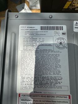 Rheem Tankless Water Heater Package – $200 OBO
