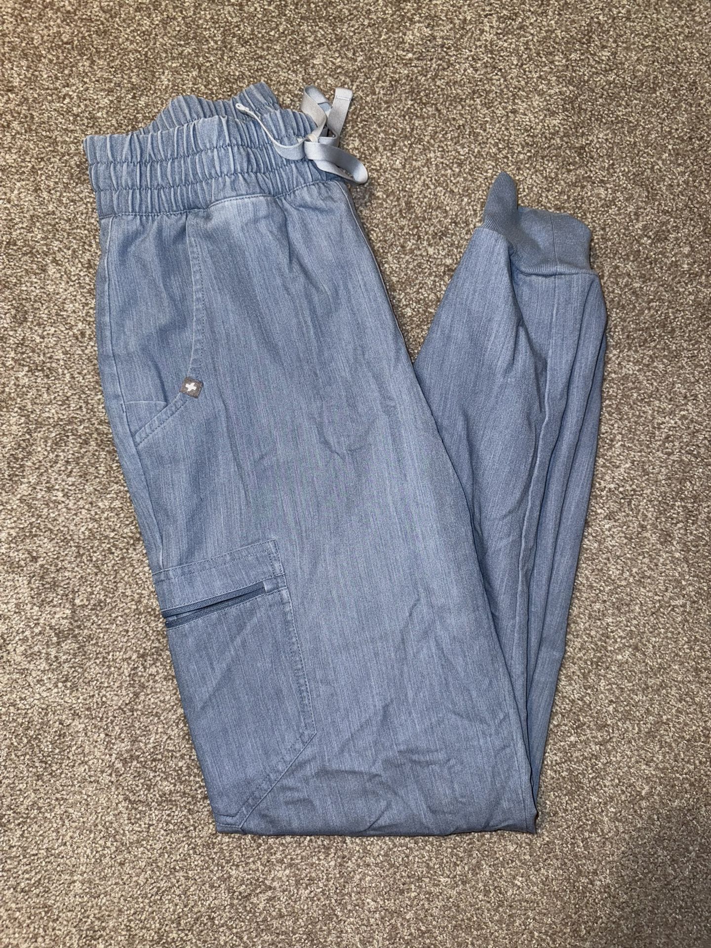Figs Heathered Indigo High Waisted Zamora Joggers Scrub Pants XS Tall